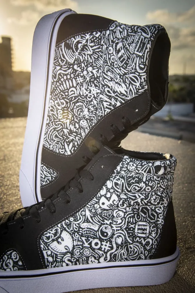 Devious Doodle Print Ladies High Top Skate Sneaker