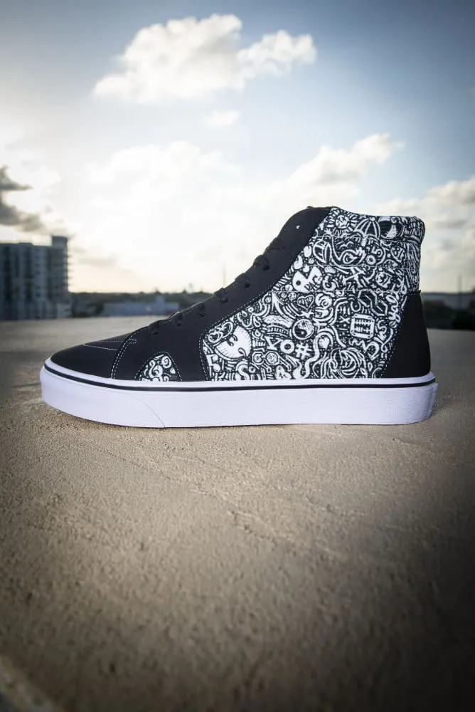 Devious Doodle Print Ladies High Top Skate Sneaker