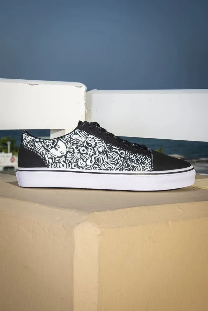 Devious Doodle Print Men's Low Top Skate Sneaker