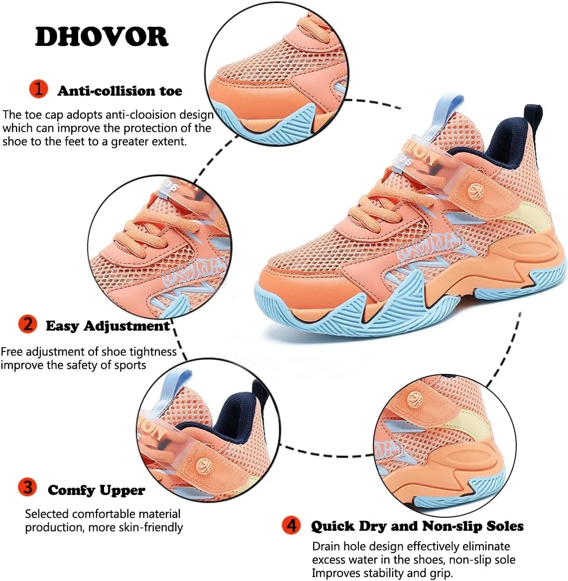 DHOVOR Boys Basketball Shoes Kids Fashion Sneakers Girls Athletic Walking Tennis Shoes for Little Kid/Big Kid