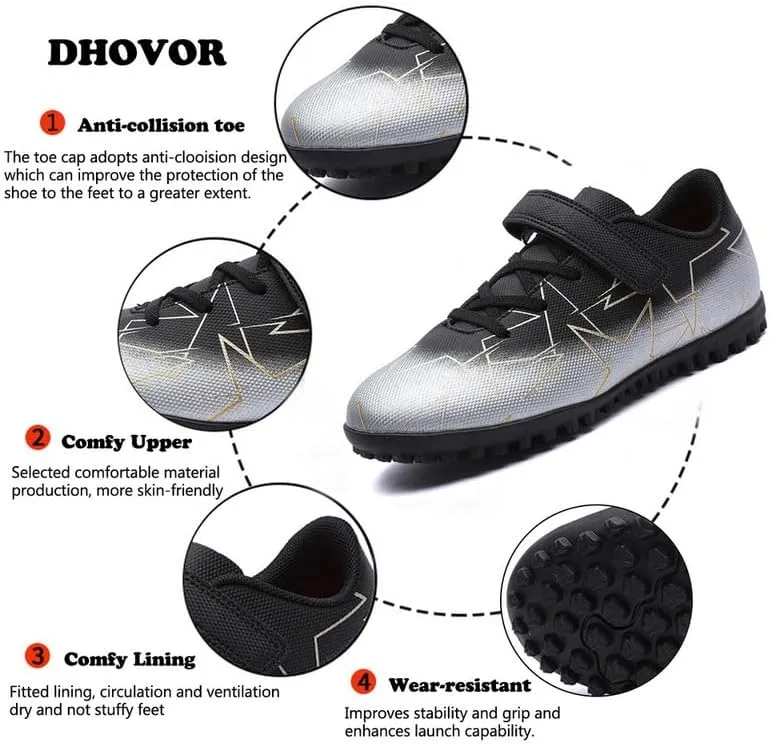DHOVOR Kids Turf Soccer Shoes Boys Girls Soccer Cleats Youth Football Trainers Athletic Indoor Soccer Shoes for Boys (Little Kid/Big Kid)