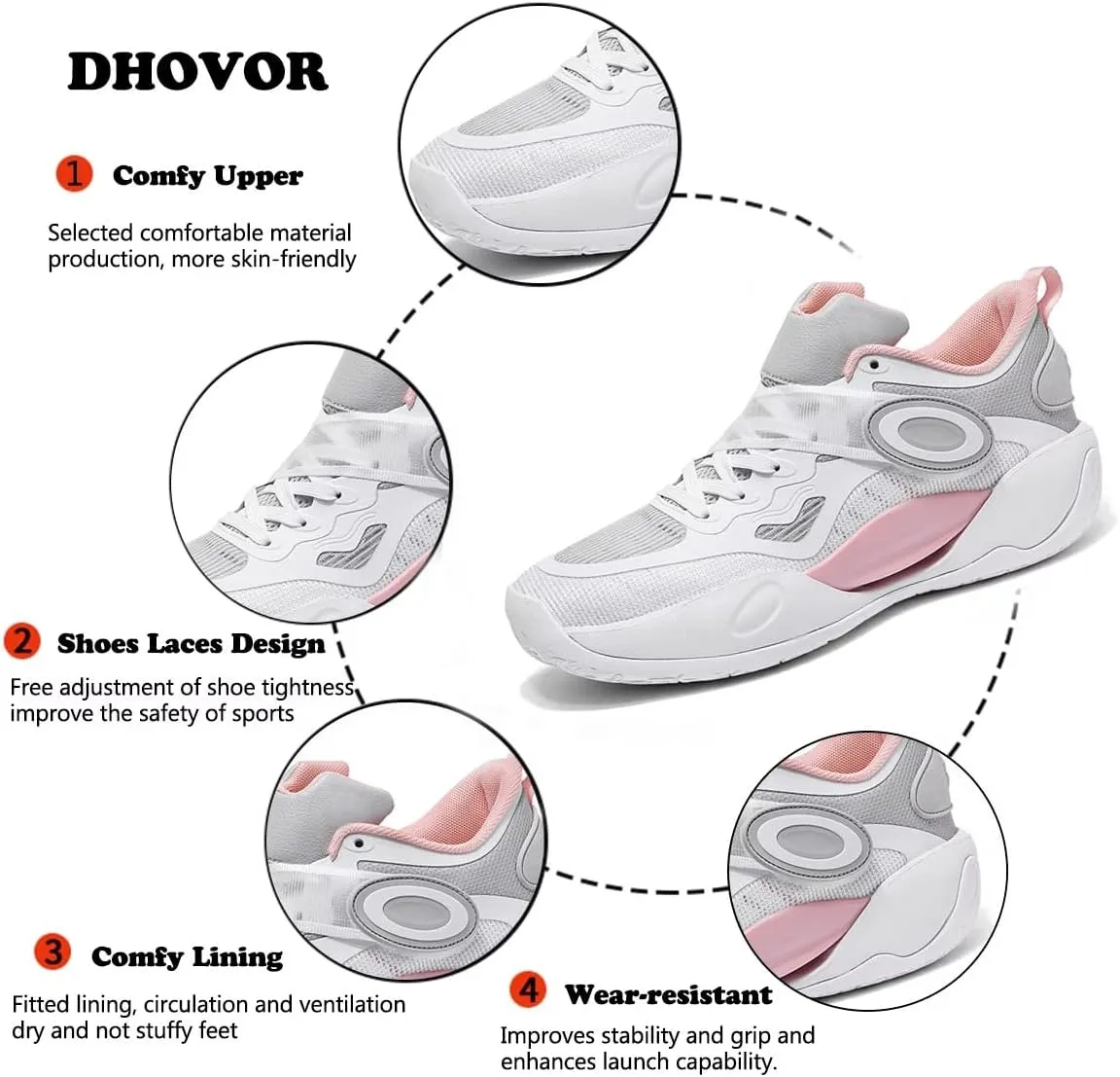 DHOVOR Womens Basketball Shoes, Non Slip Fashion Basketball Sneakers, High-Top Basketball Trainers, Tennis Shoes for Womens Outdoor and Indoor