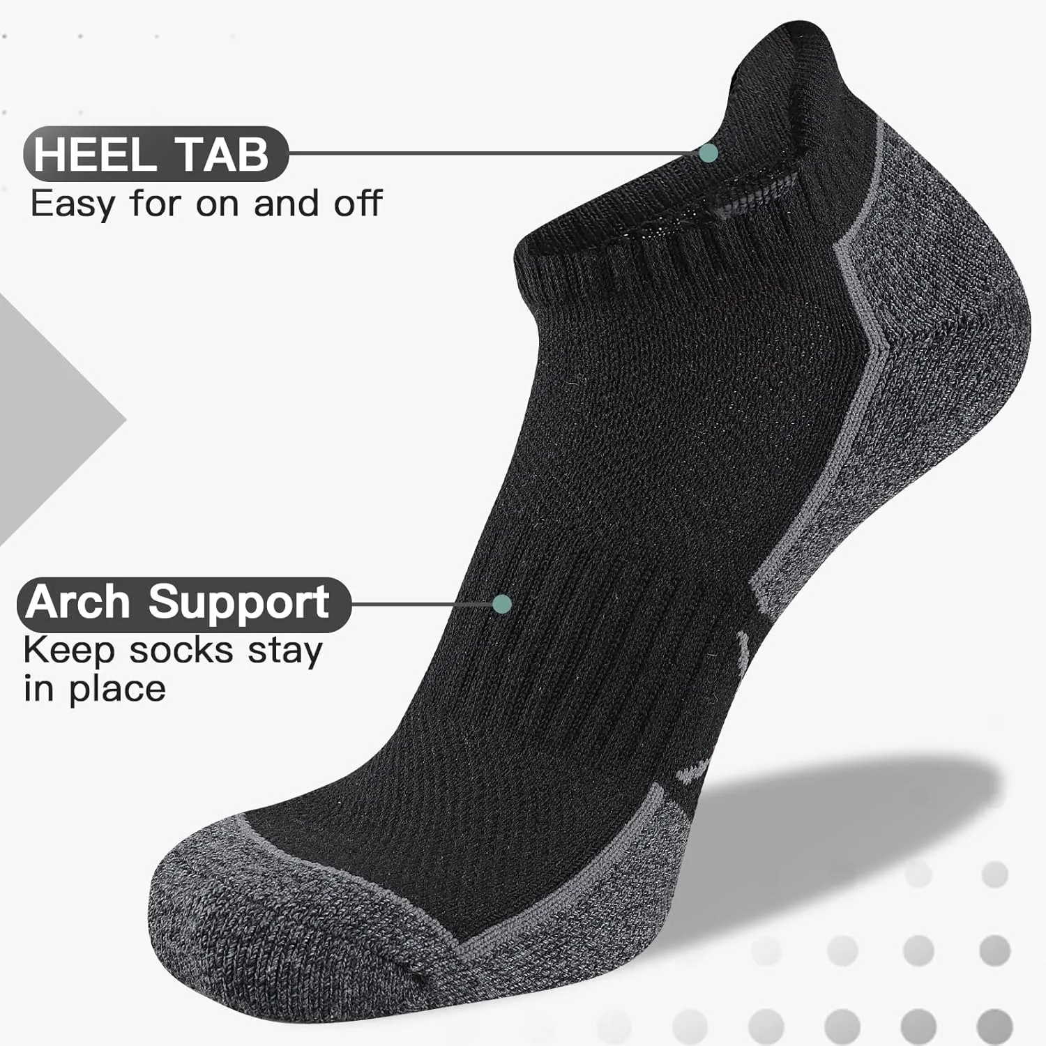 eallco Mens Ankle Socks Athletic Running Low Cut Sock Cushioned Tab Socks For Men 6 Pairs