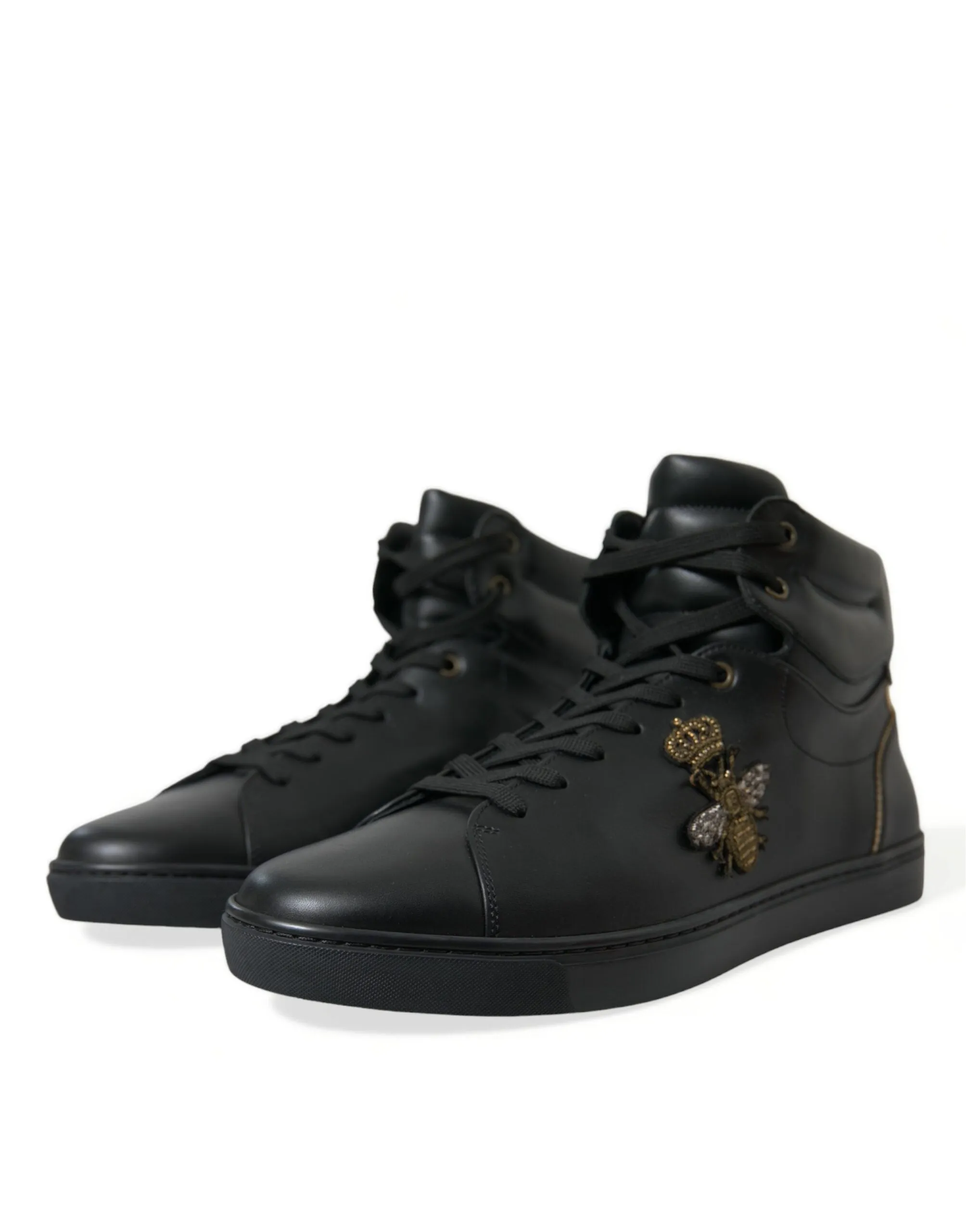 Elegant Black Mid-Top Leather Sneakers