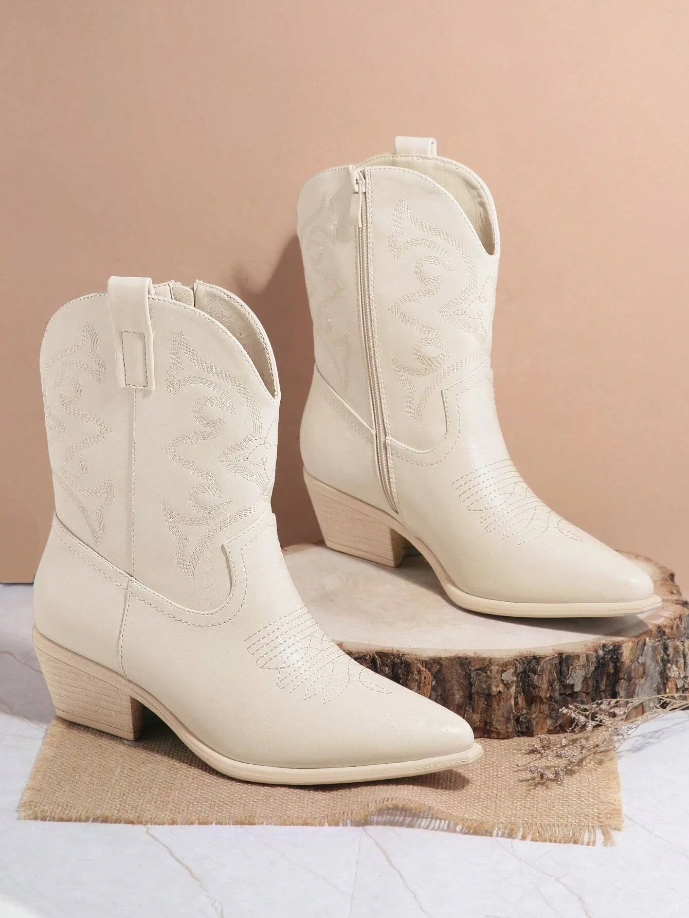 Embroidery Mid Calf Boots