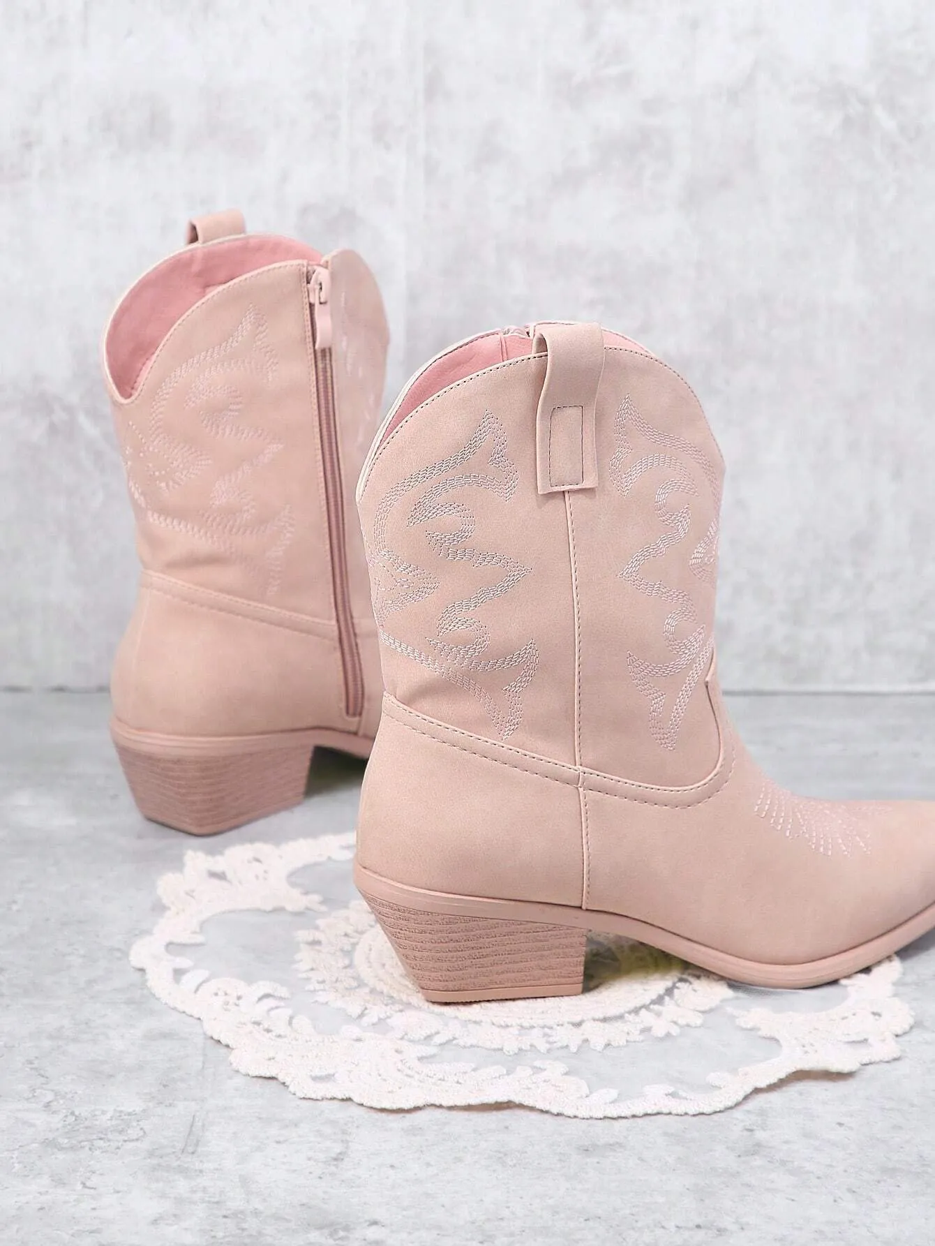 Embroidery Mid Calf Boots