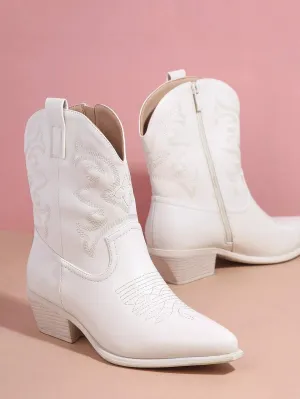 Embroidery Mid Calf Boots