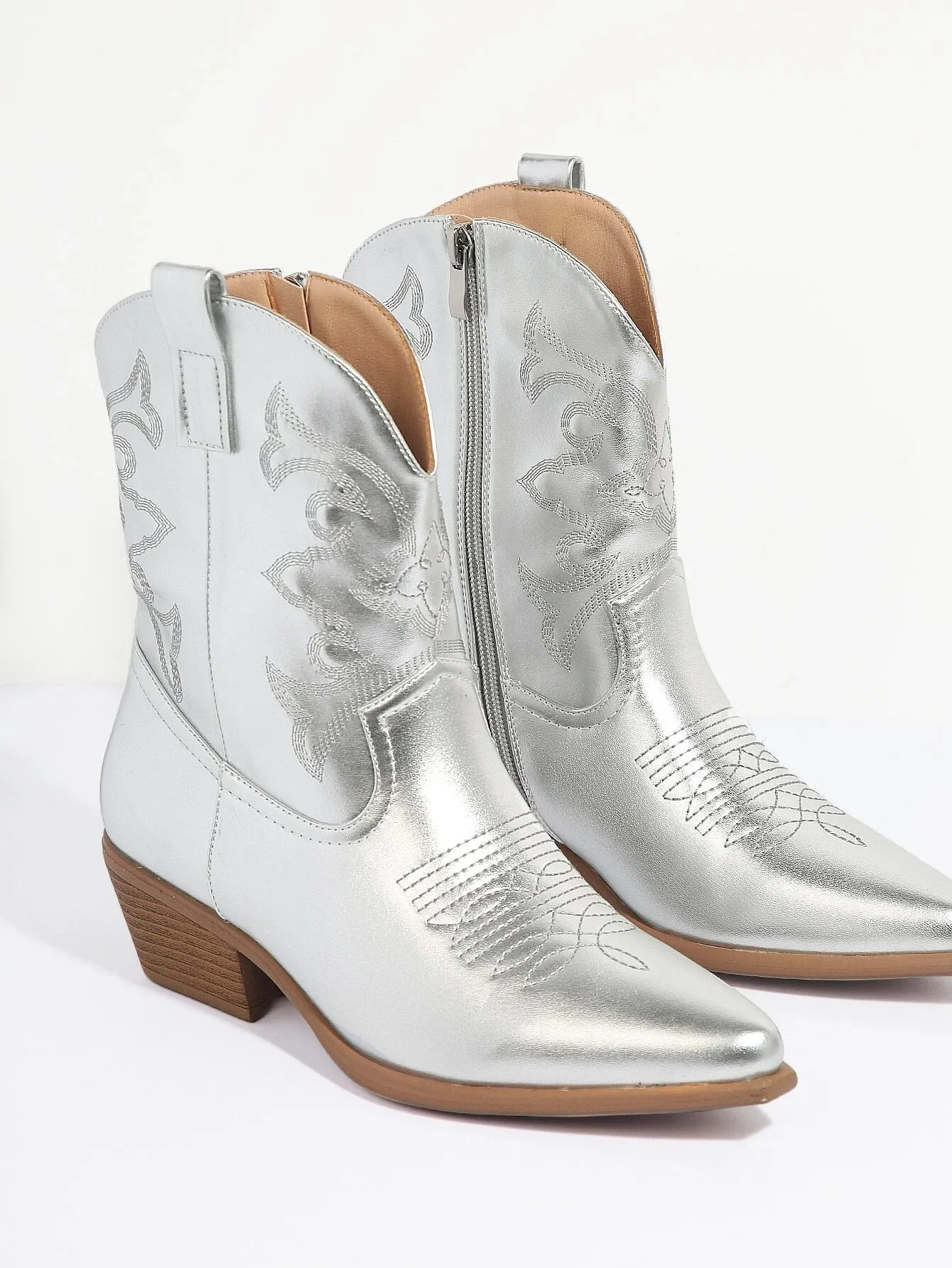 Embroidery Mid Calf Boots
