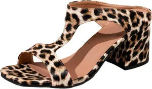 European Plus Size Fashionable Sexy Leopard Print Bag And Sandals Thick Heels High Heels Fish Closed Toe Slides Women