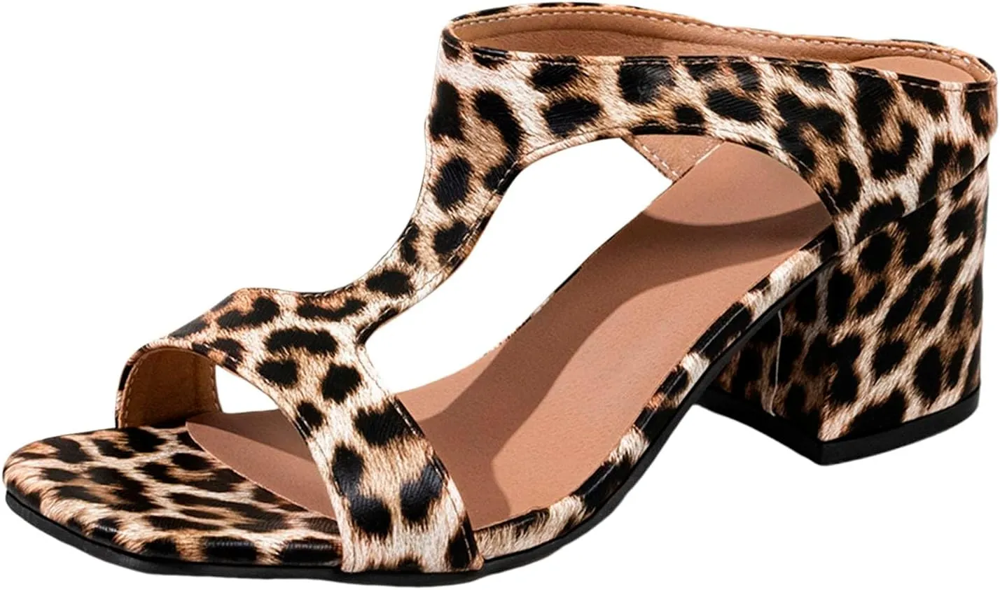 European Plus Size Fashionable Sexy Leopard Print Bag And Sandals Thick Heels High Heels Fish Closed Toe Slides Women