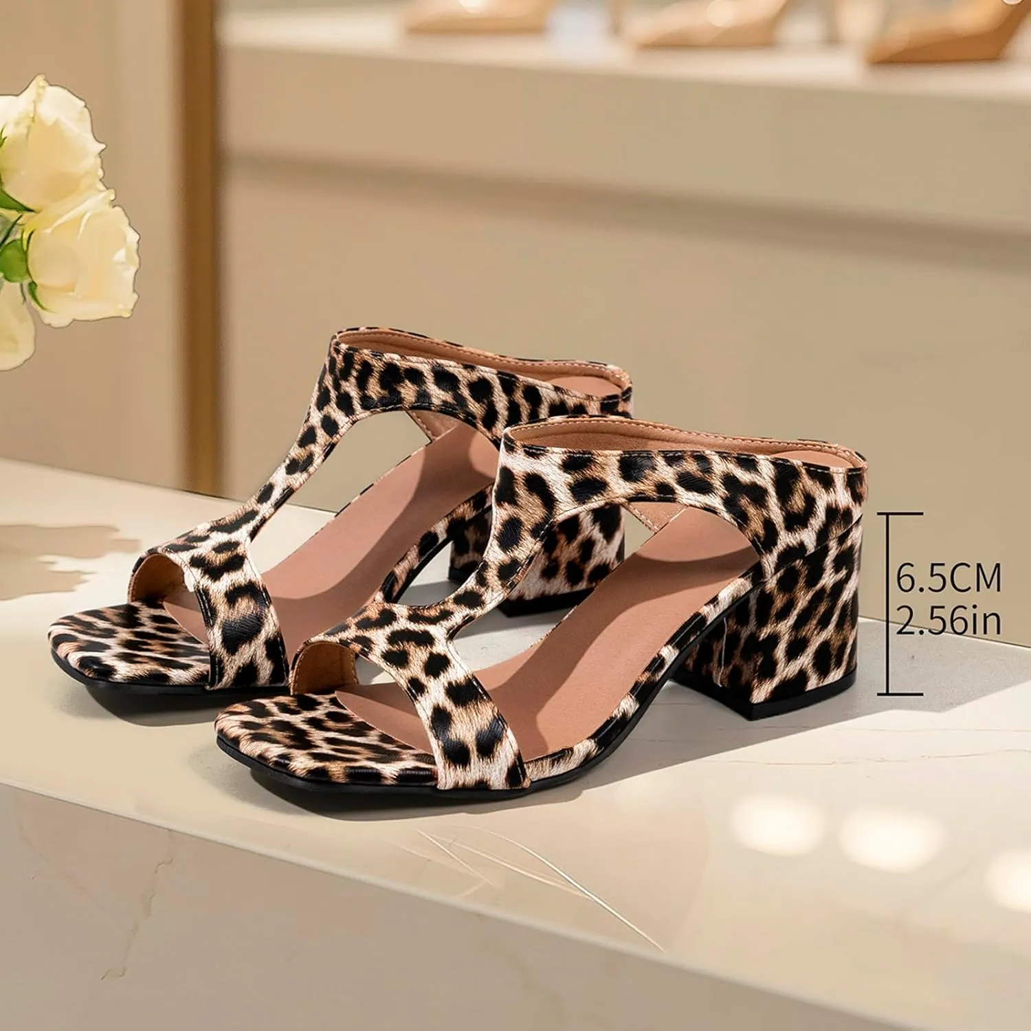 European Plus Size Fashionable Sexy Leopard Print Bag And Sandals Thick Heels High Heels Fish Closed Toe Slides Women