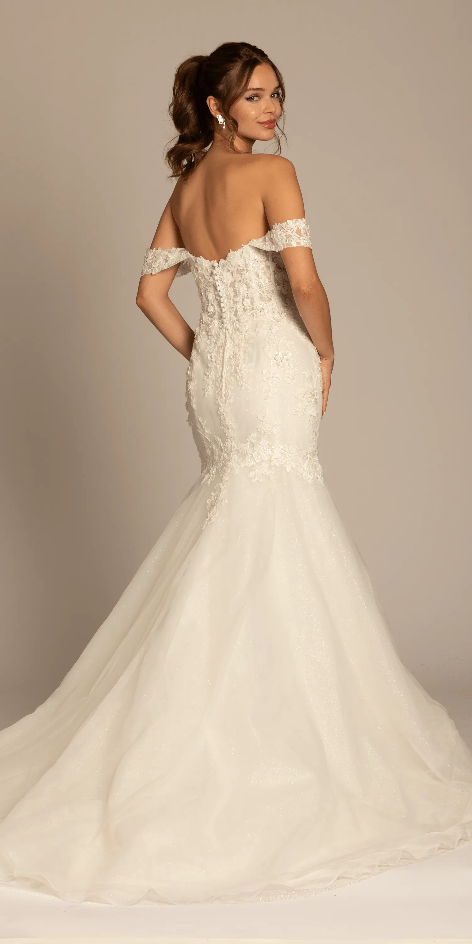 Floral Applique Off the Shoulder Glitter Tulle Mermaid Dress