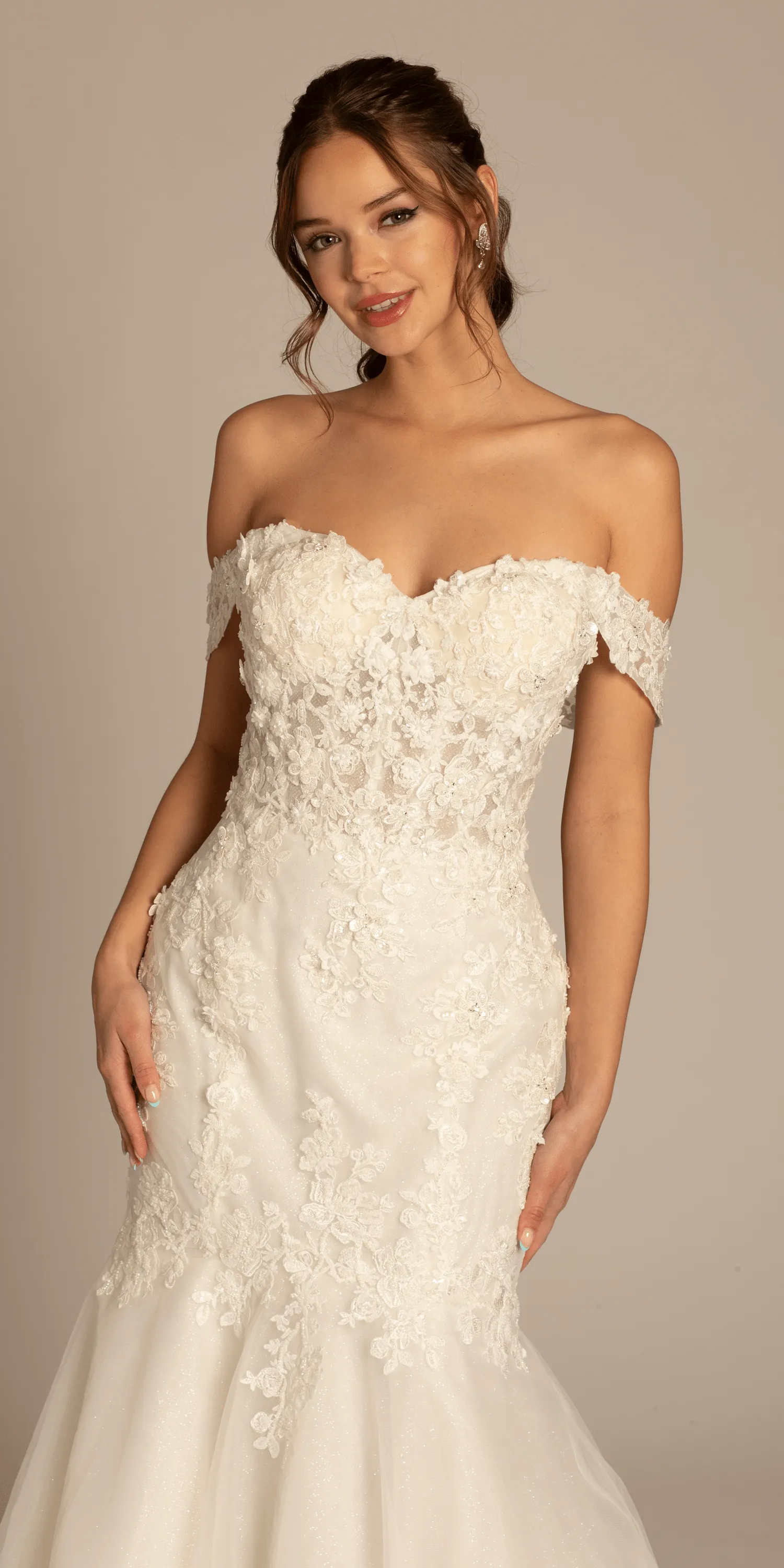 Floral Applique Off the Shoulder Glitter Tulle Mermaid Dress