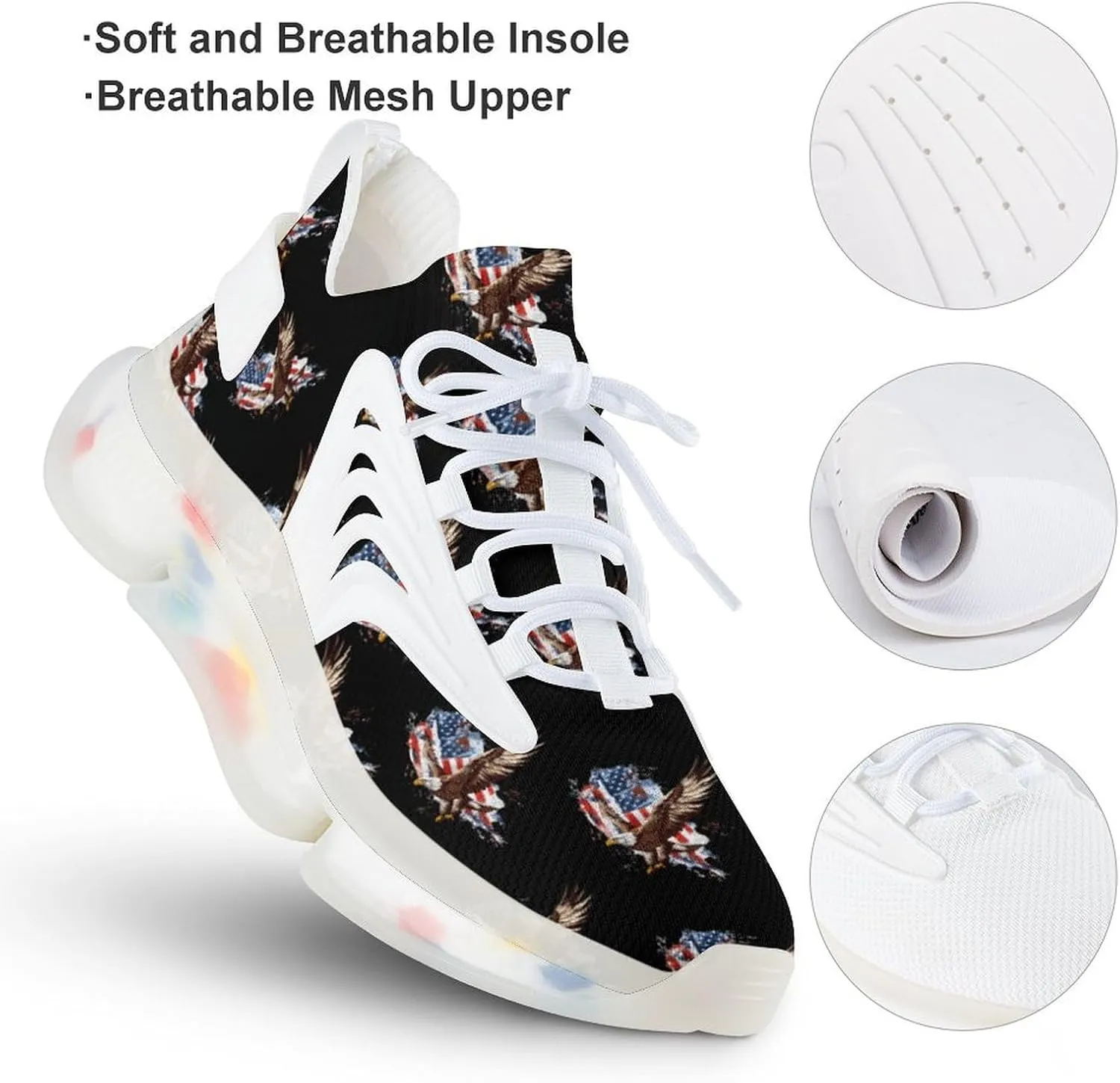 Flying Eagle American Flag Men's Running Shoes Lightweight Walking Shoe Breathable Sneaker