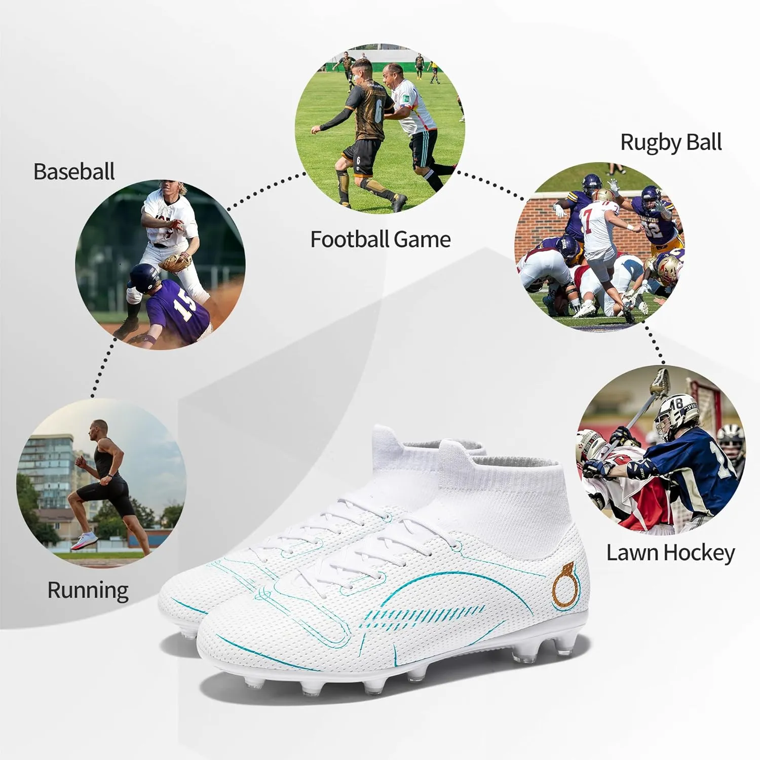 Football Cleats Men, Indoor Outdoor High Top Soccer Shoes Lightweight Shock Resistant Training Boots Breathable Professional Turf Shoes Sport Athletic Ground Football Boots FG Soccer Cleats for Men