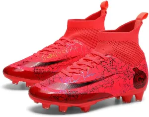 GEXECEUSS High-Top Turf Soccer Boots Breathable Lightweight Youth Professional Soccer Shoes Firm Ground Football Shoes for Indoor Outdoor Competition Training (Womens, Mens)
