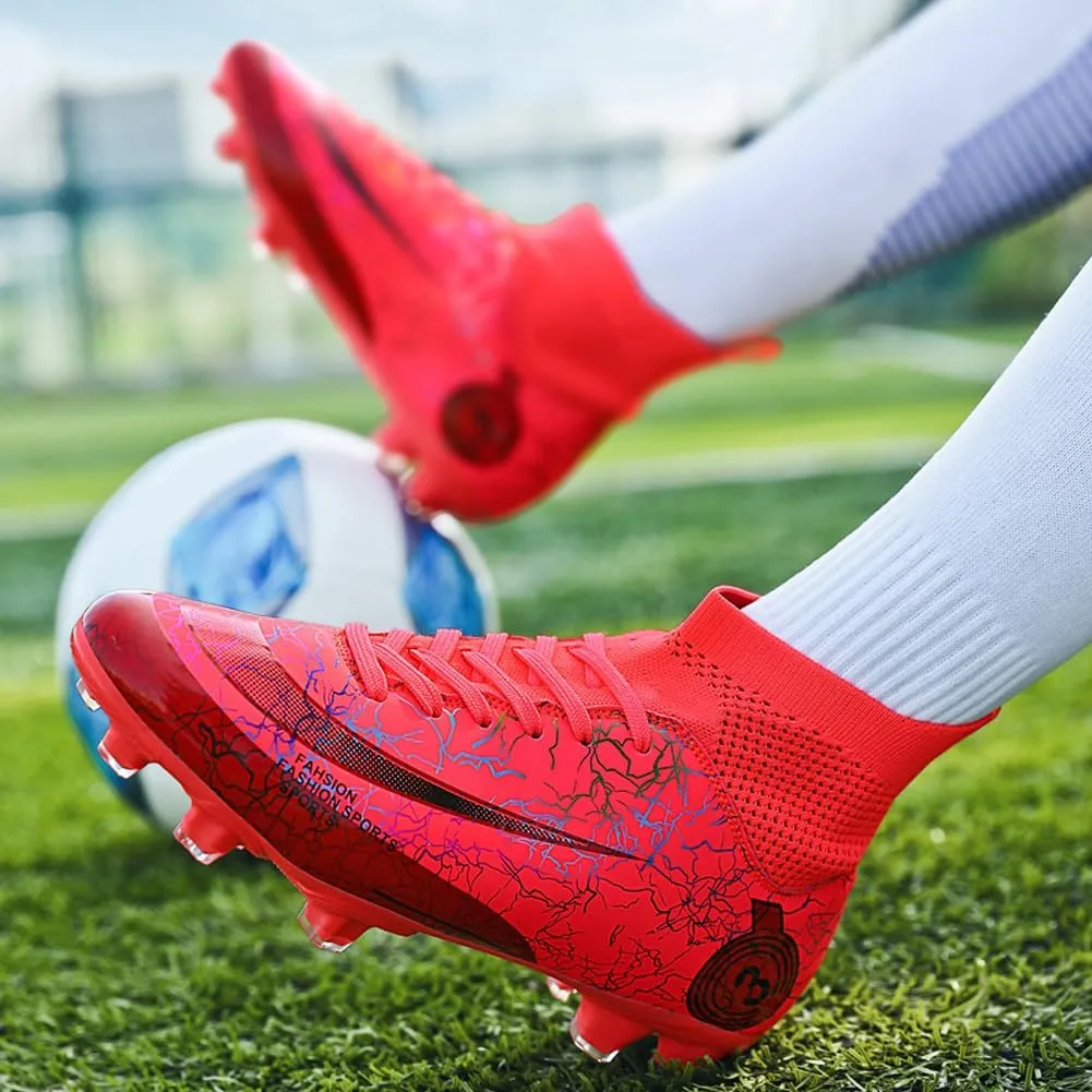 GEXECEUSS High-Top Turf Soccer Boots Breathable Lightweight Youth Professional Soccer Shoes Firm Ground Football Shoes for Indoor Outdoor Competition Training (Womens, Mens)