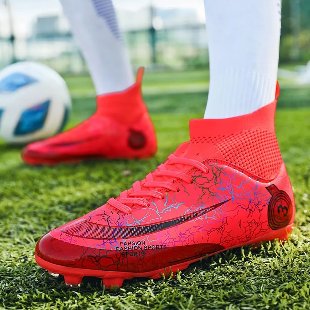 GEXECEUSS High-Top Turf Soccer Boots Breathable Lightweight Youth Professional Soccer Shoes Firm Ground Football Shoes for Indoor Outdoor Competition Training (Womens, Mens)