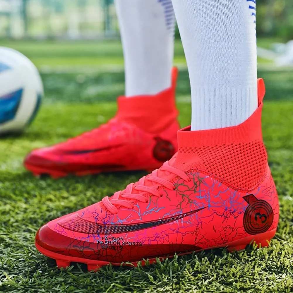 GEXECEUSS High-Top Turf Soccer Boots Breathable Lightweight Youth Professional Soccer Shoes Firm Ground Football Shoes for Indoor Outdoor Competition Training (Womens, Mens)