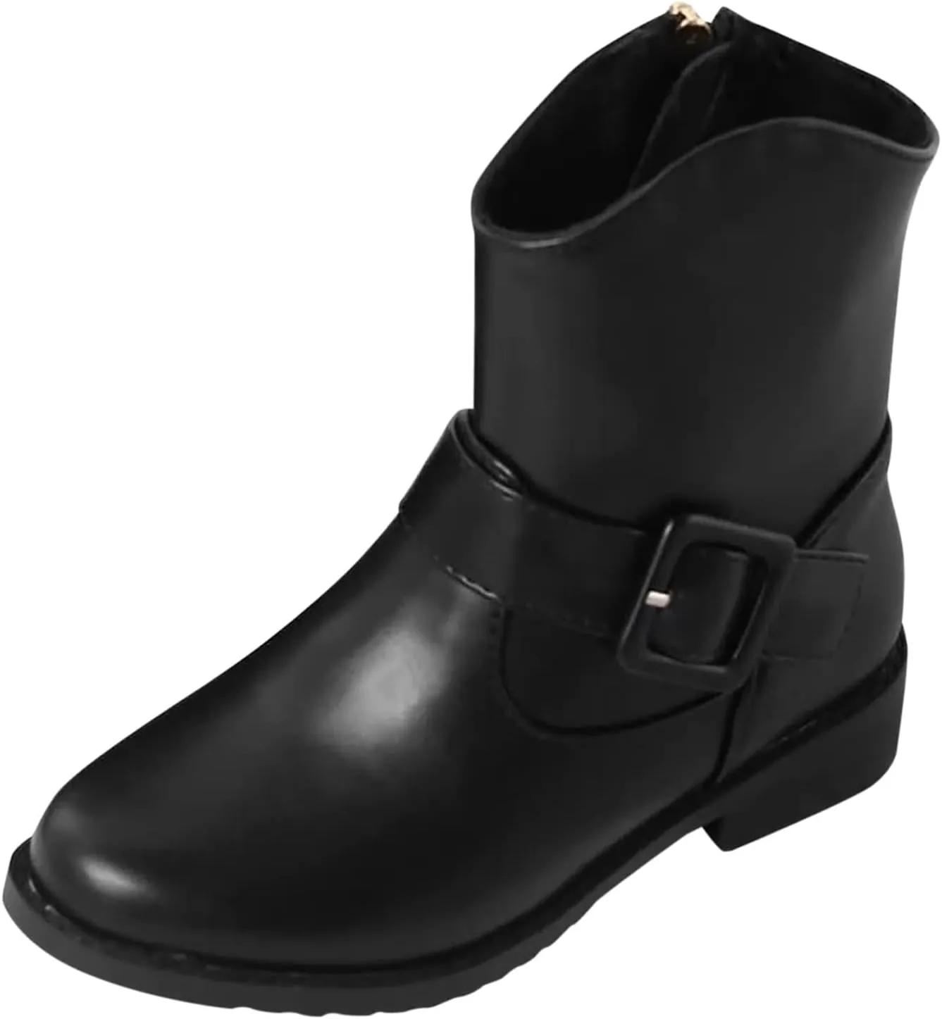 Girls Buckle Decor Side Zipper Western Boots Kids Ankle Boots Girls Low Heel Riding Booties With Toddler Boots Size 12