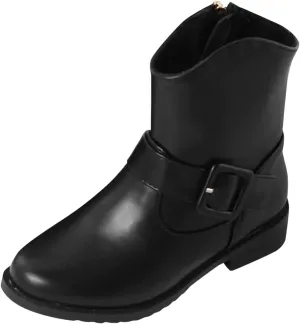 Girls Buckle Decor Side Zipper Western Boots Kids Ankle Boots Girls Low Heel Riding Booties With Toddler Boots Size 12
