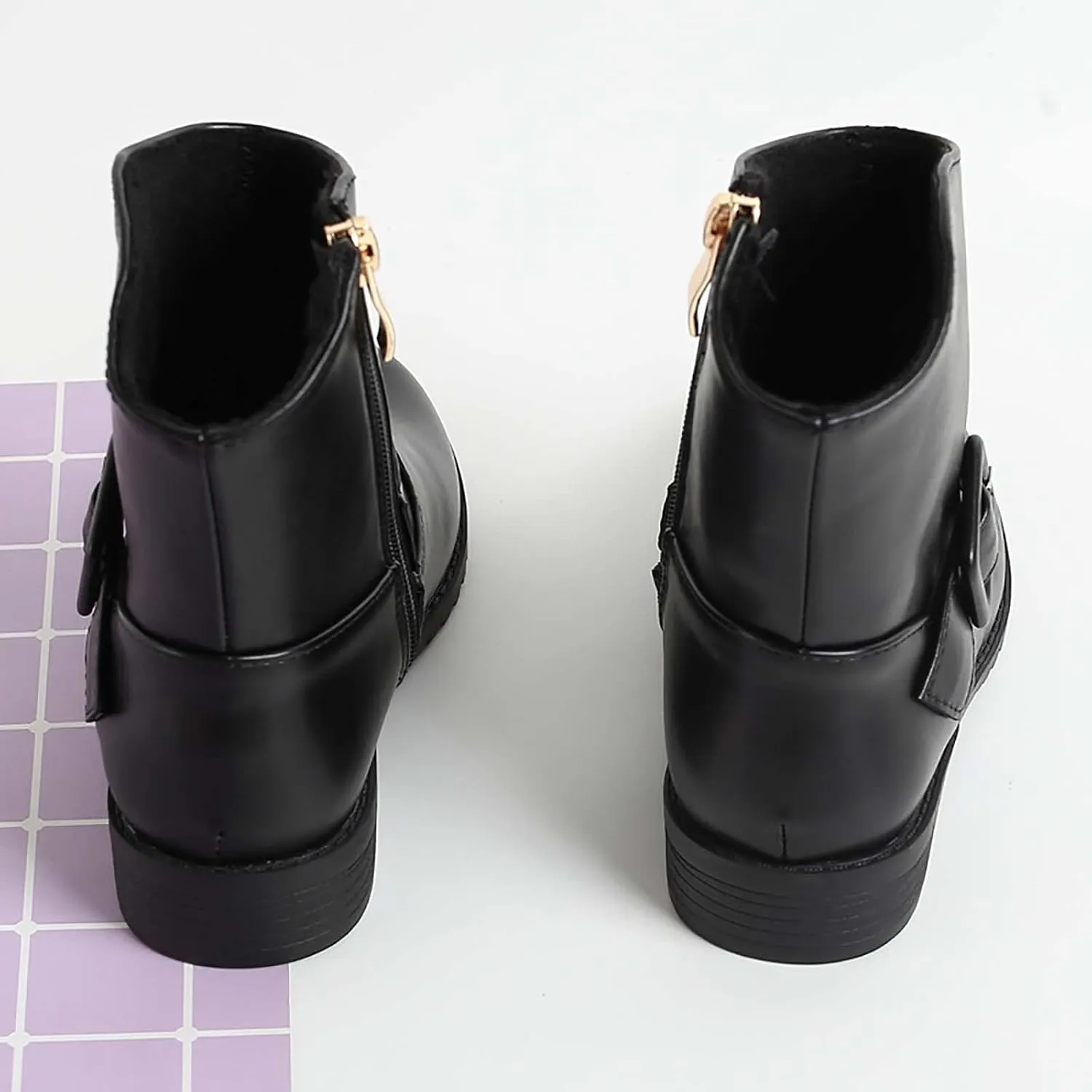 Girls Buckle Decor Side Zipper Western Boots Kids Ankle Boots Girls Low Heel Riding Booties With Toddler Boots Size 12