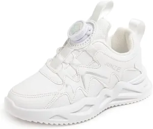 Girls' Pink Sport Sneakers with Twist-Lock Closure - Lightweight PU Leather Running Shoes for Kids with Cushioned Sole and Stylish Wave Design