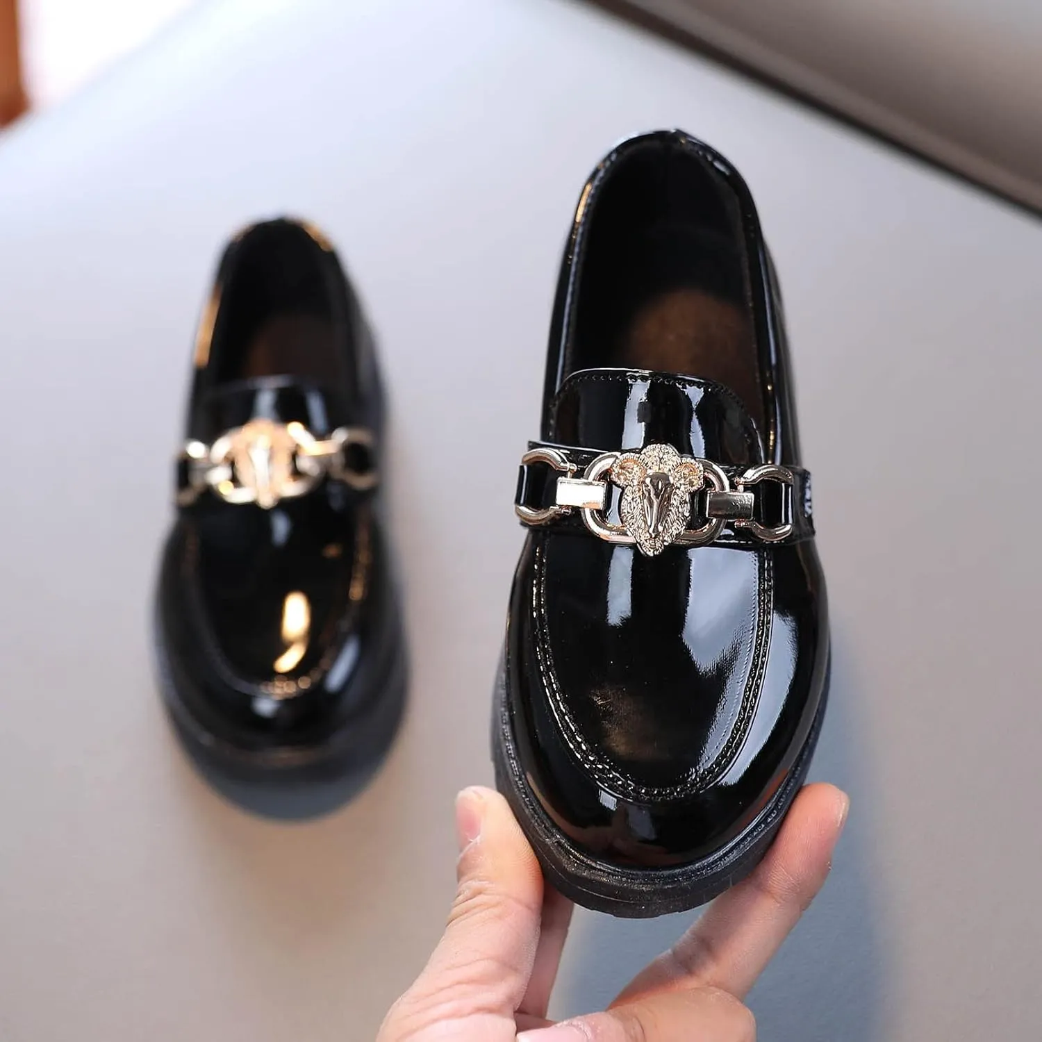 Girls Slip On Leather Shoes Loafer Rhinestone Decoration School Dress Shoes for Girls Kid Rain Boot