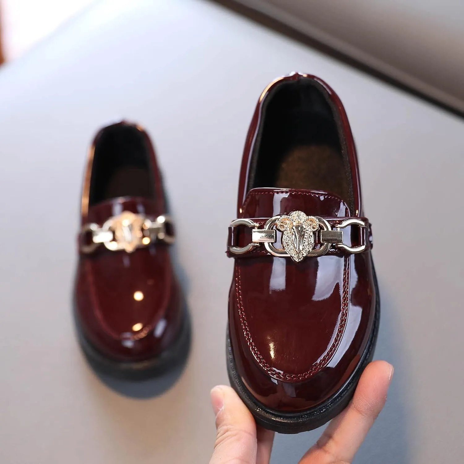Girls Slip On Leather Shoes Loafer Rhinestone Decoration School Dress Shoes for Girls Kid Rain Boot