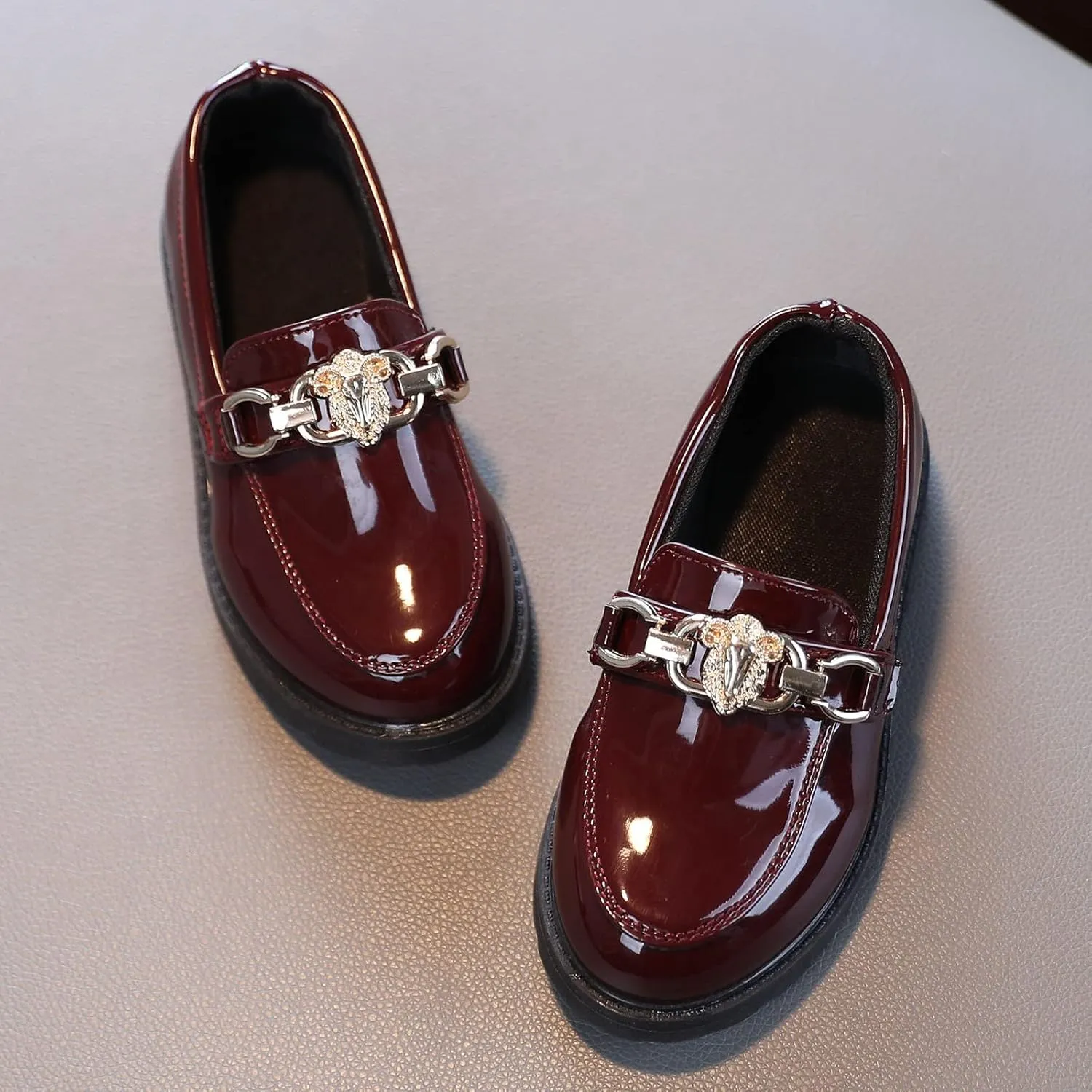 Girls Slip On Leather Shoes Loafer Rhinestone Decoration School Dress Shoes for Girls Kid Rain Boot