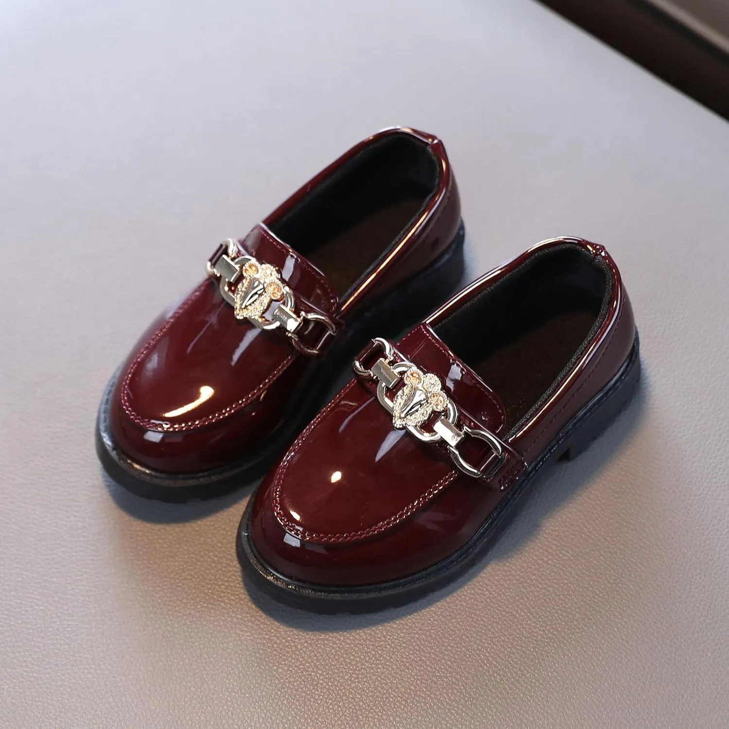 Girls Slip On Leather Shoes Loafer Rhinestone Decoration School Dress Shoes for Girls Kid Rain Boot