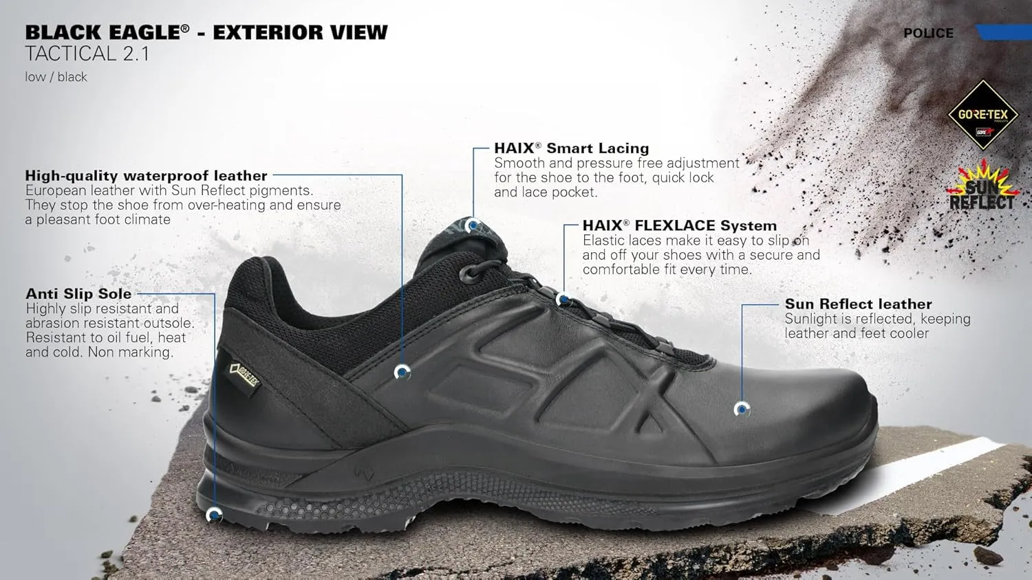 HAIX Black Eagle Tactical 2.1 GTX Low Shoes - Waterproof Tactical Shoes, with Anti-Slip Sole, Shock Absorbing Technology, and Lightweight Design, Great As Police Shoes