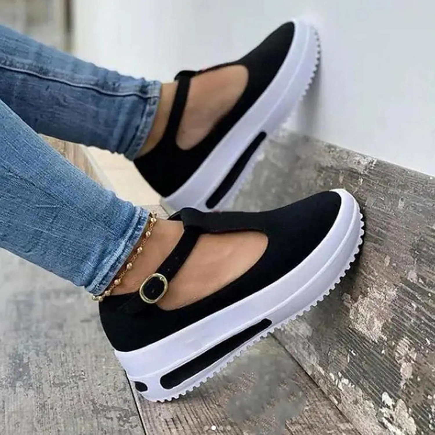 Hbeylia Platform Fashion Sneakers with Arch Support for Women Comfort Casual Chunky Bottom High Heels Slip On Loafers Low Top Walking Shoes Fall Dress Work Sandals Shoes for Ladies