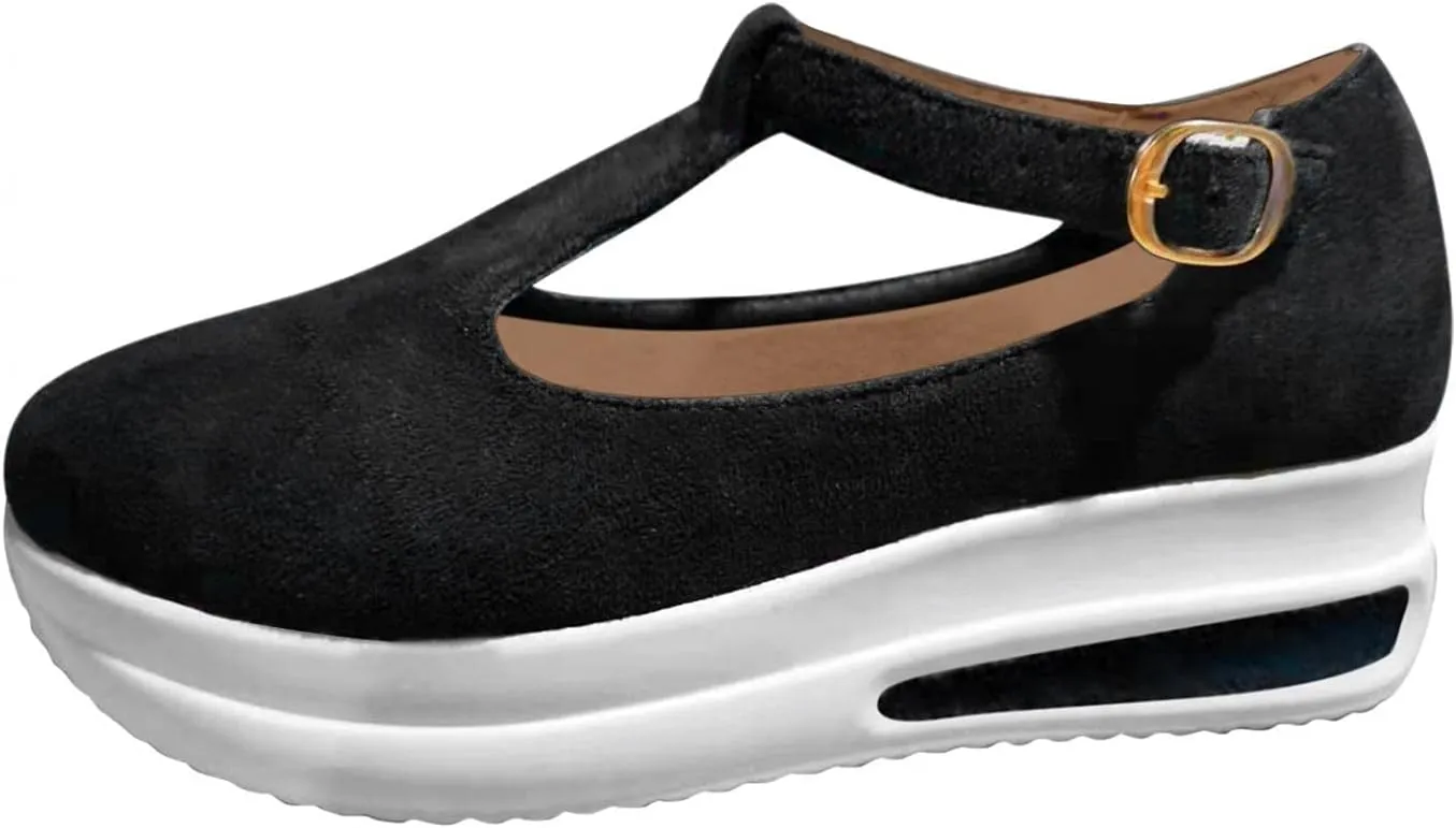 Hbeylia Platform Fashion Sneakers with Arch Support for Women Comfort Casual Chunky Bottom High Heels Slip On Loafers Low Top Walking Shoes Fall Dress Work Sandals Shoes for Ladies