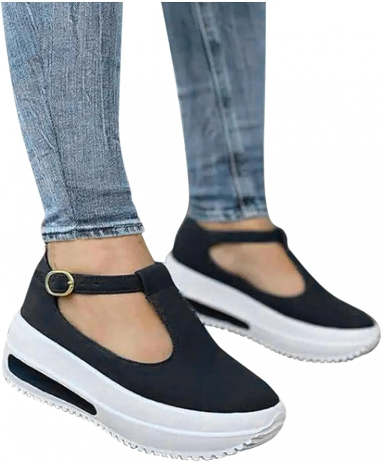 Hbeylia Platform Fashion Sneakers with Arch Support for Women Comfort Casual Chunky Bottom High Heels Slip On Loafers Low Top Walking Shoes Fall Dress Work Sandals Shoes for Ladies