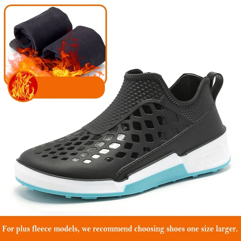 Hnzxzm New Men's Outdoor Non-slip Hiking Shoes Shaxi Fishing Rain Boots Black Work Shoes Durable Waterproof Rubber Fishing Shoes
