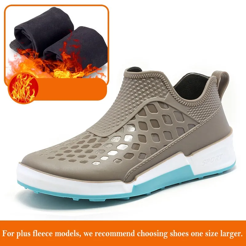 Hnzxzm New Men's Outdoor Non-slip Hiking Shoes Shaxi Fishing Rain Boots Black Work Shoes Durable Waterproof Rubber Fishing Shoes