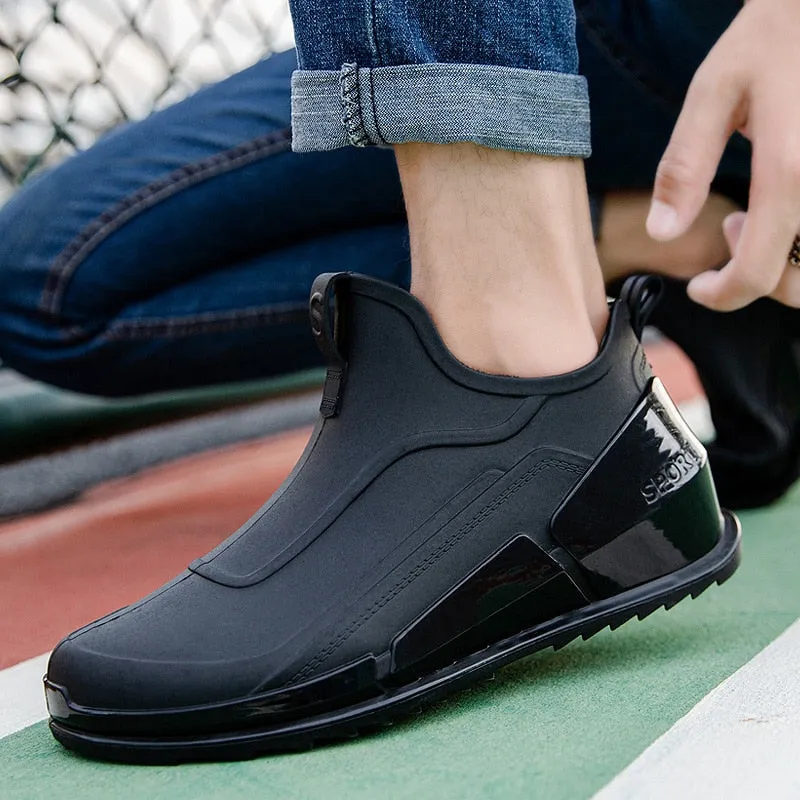 Hnzxzm New Men's Outdoor Non-slip Hiking Shoes Shaxi Fishing Rain Boots Black Work Shoes Durable Waterproof Rubber Fishing Shoes