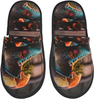 House Slippers for Womens Men - Classic Floral Blue Skate Shoes Soft House Shoes Fuzzy Slippers, Lightweight Slip-On Cozy House Slippers for Womens Indoor Outdoor