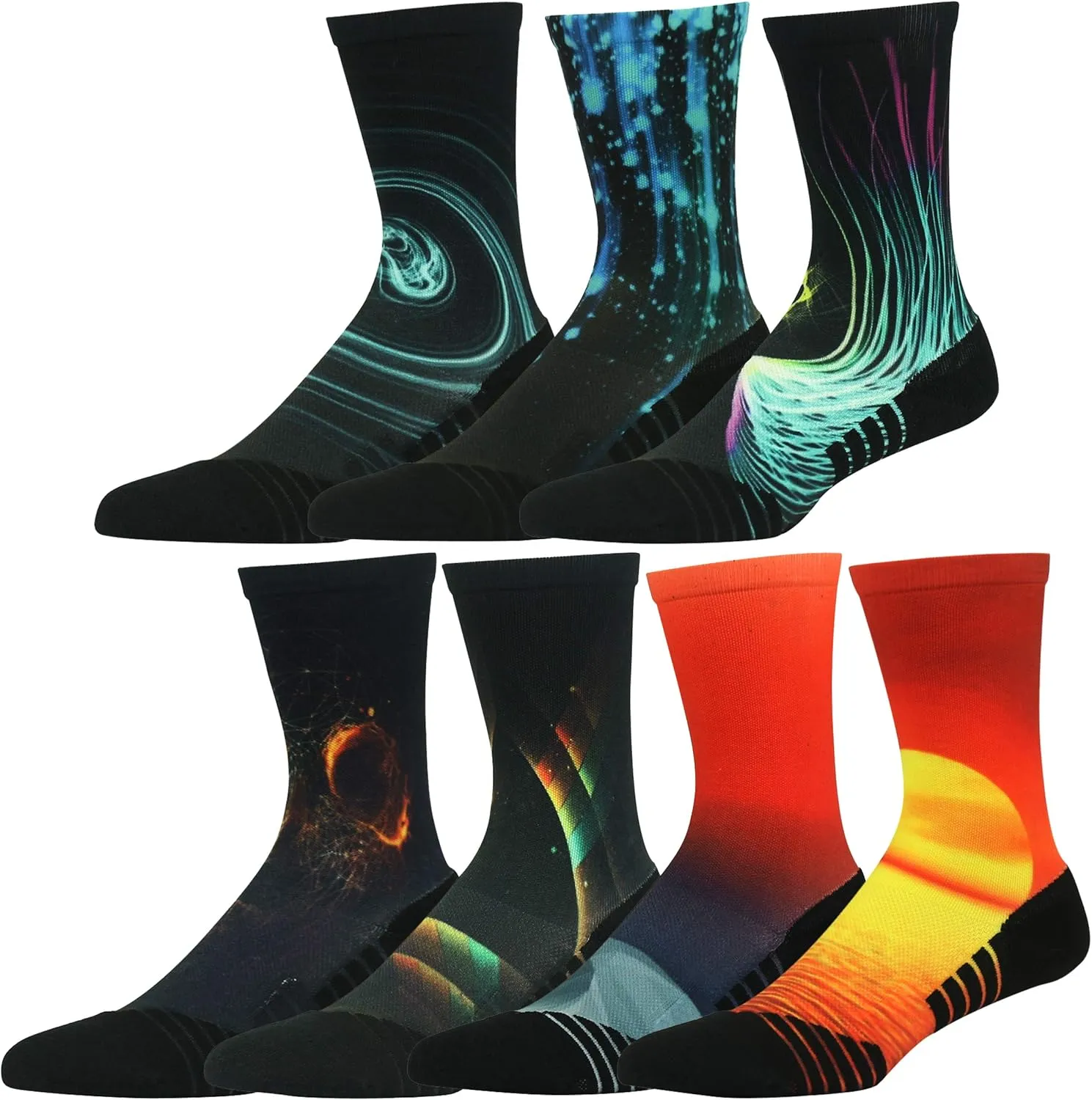HUSO Cycling Socks for Men Women, Novelty Bike Socks Fun Running Basketball Athletic Crew Socks 3, 4, 7 Pairs