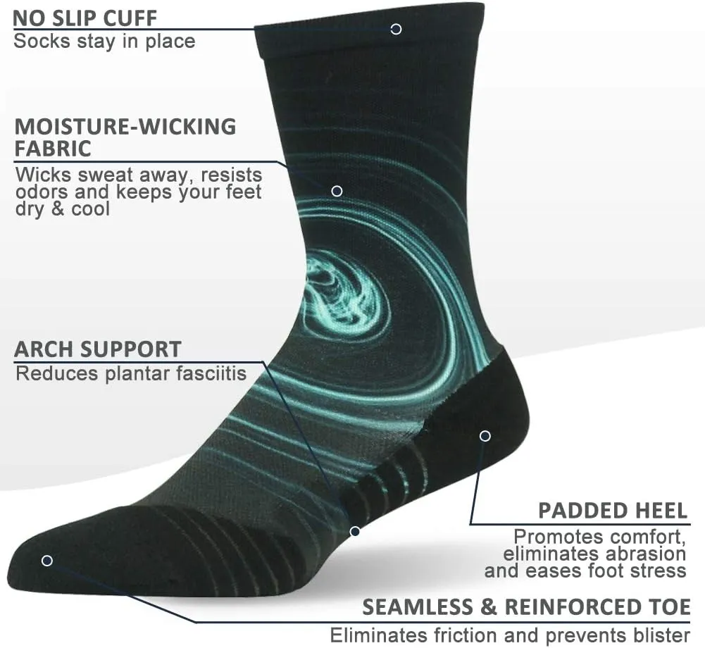 HUSO Cycling Socks for Men Women, Novelty Bike Socks Fun Running Basketball Athletic Crew Socks 3, 4, 7 Pairs