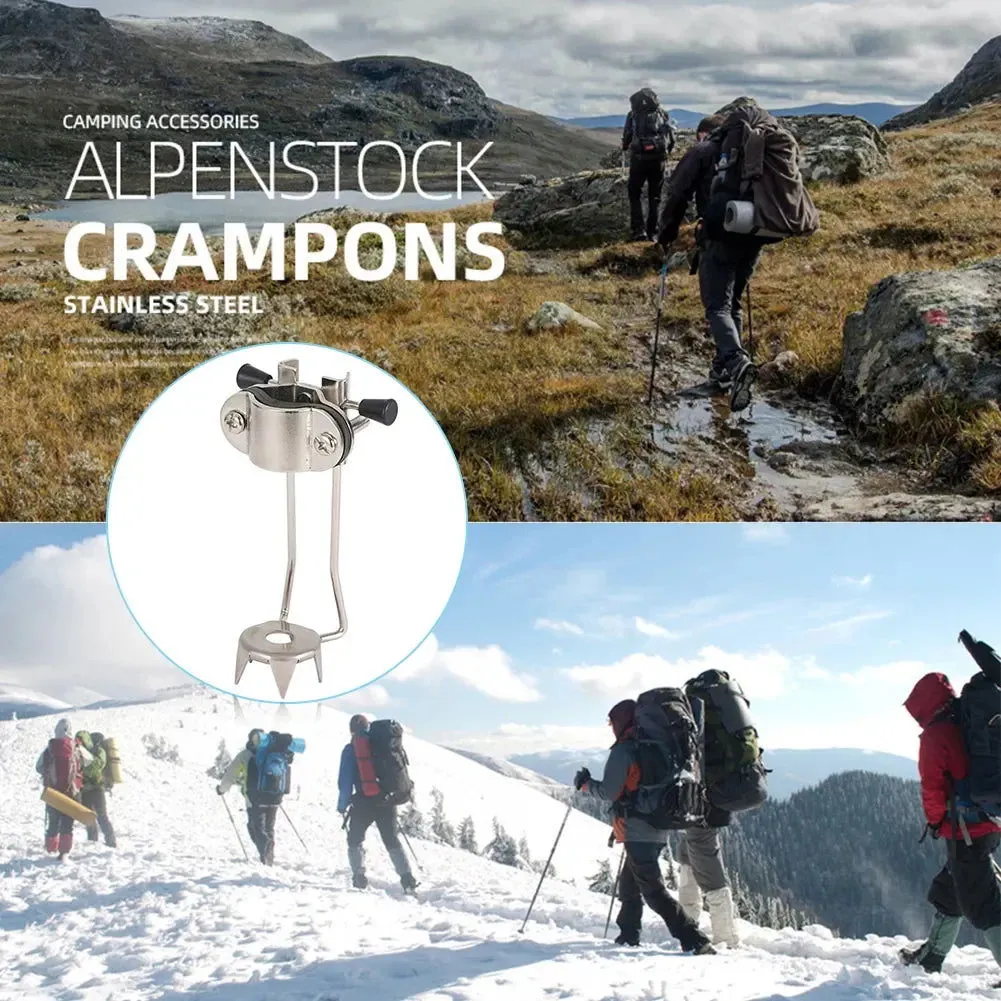 Ice Claw Crampon Stainless Steel Hiking Grip Crutches Anti-skid Non Slip for Winter Outdoor Snow Mountaineering Claw