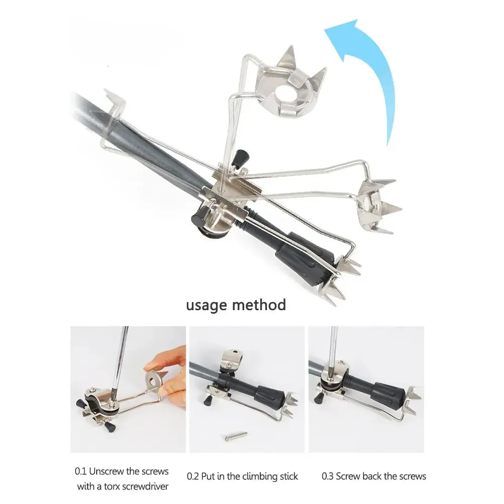 Ice Claw Crampon Stainless Steel Hiking Grip Crutches Anti-skid Non Slip for Winter Outdoor Snow Mountaineering Claw