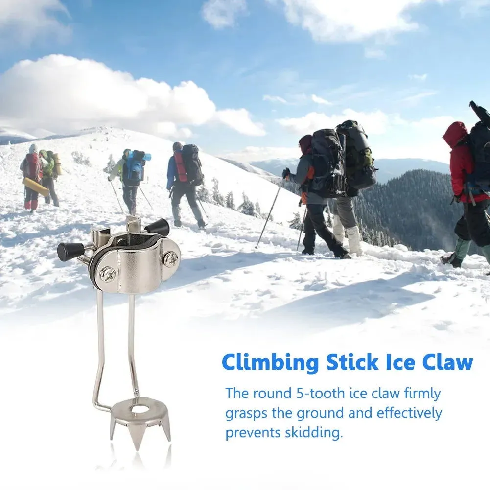Ice Claw Crampon Stainless Steel Hiking Grip Crutches Anti-skid Non Slip for Winter Outdoor Snow Mountaineering Claw