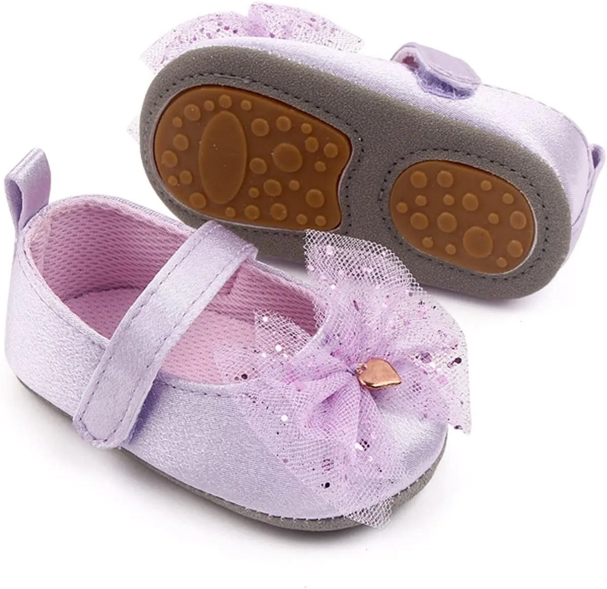 Infant Girls Single Shoes Mesh Bowknot First Walkers Shoes Toddler Sandals Princess Shoes Newborn (Purple, 12-18 Months)