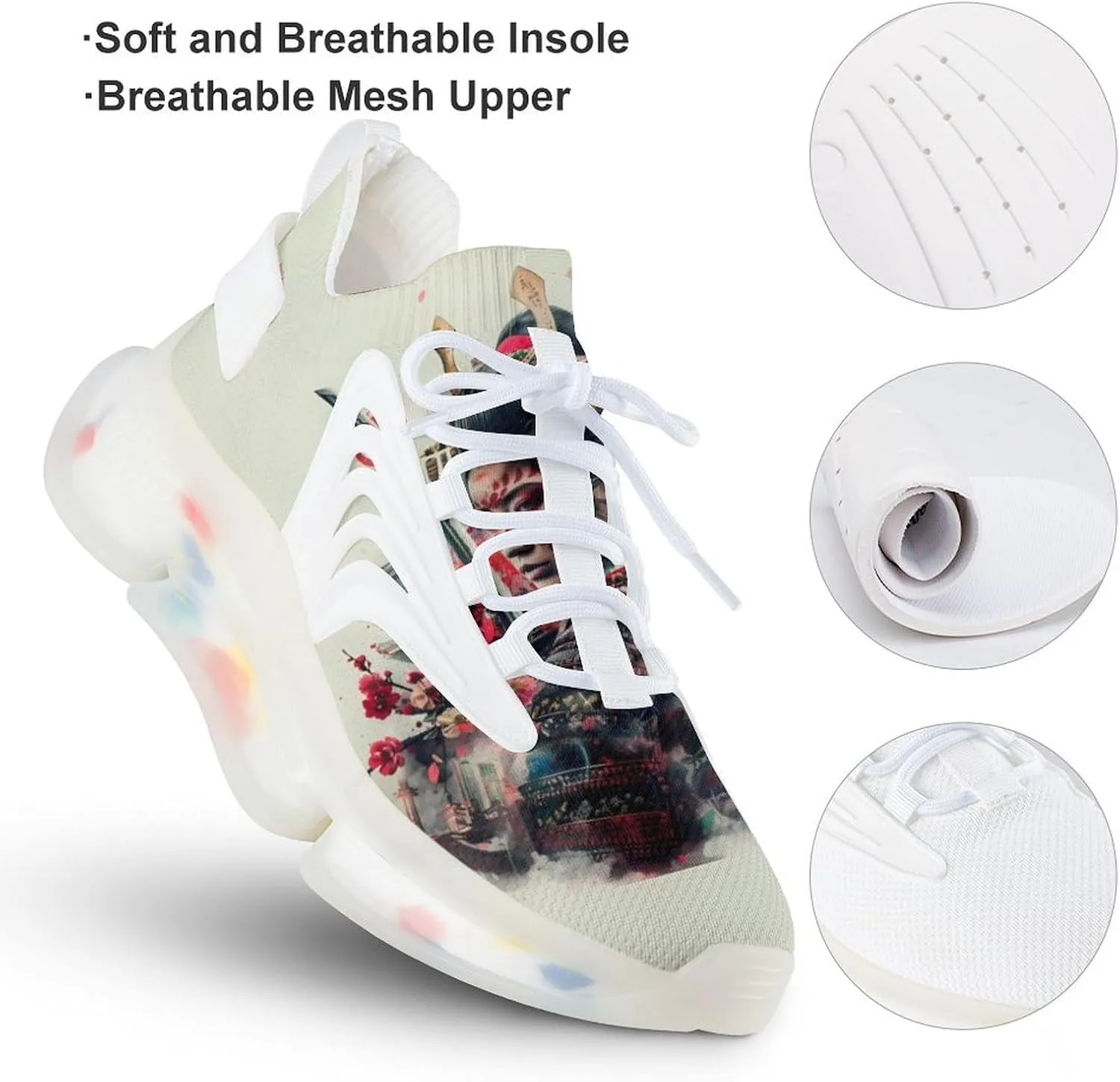 Japanese Geisha Woman Warrior Men's Running Shoes Lightweight Walking Shoe Breathable Sneaker