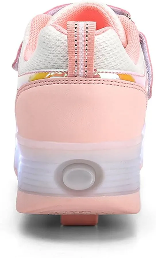 Kids LED Roller Skate Shoes with Double Wheels Rechargeable Retractable Wheels Light Up Sneakers for Christmas Birthday Gifts