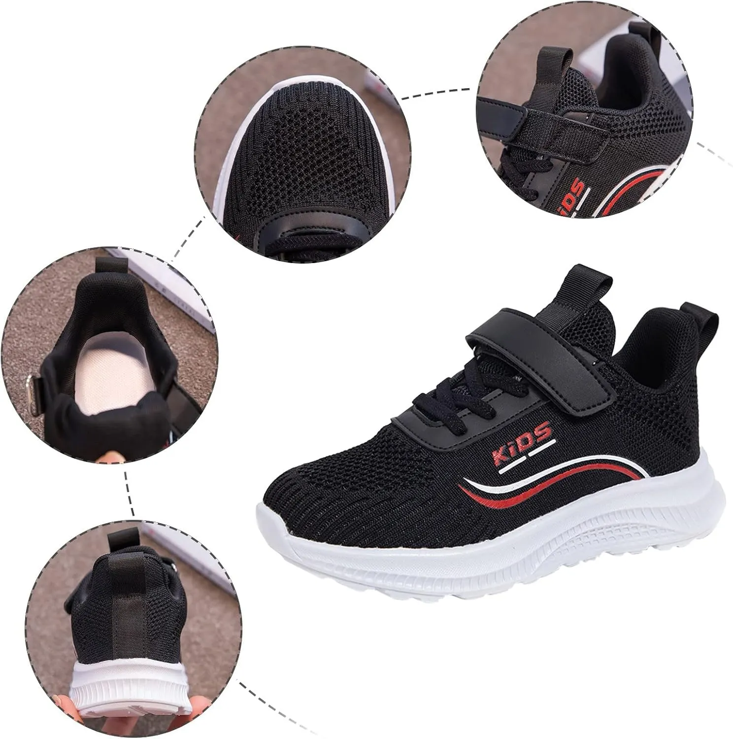 Kids Running Shoes Lightweight Breathable Adjustable Strap Elastic Soft Sole Anti Slip Fashion Athletic Shoes