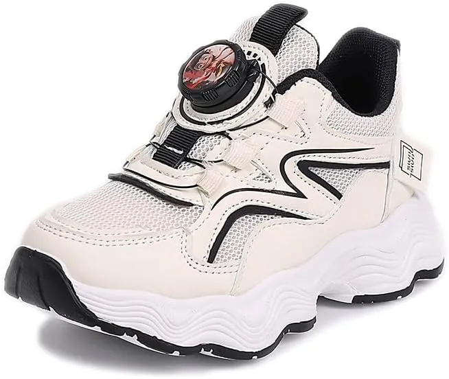 Kids' Running Shoes with Twist-Lock Closure - Breathable Mesh Sneakers with Cushioned Wave Sole for Boys & Girls, Stylish Red-White Sport Design