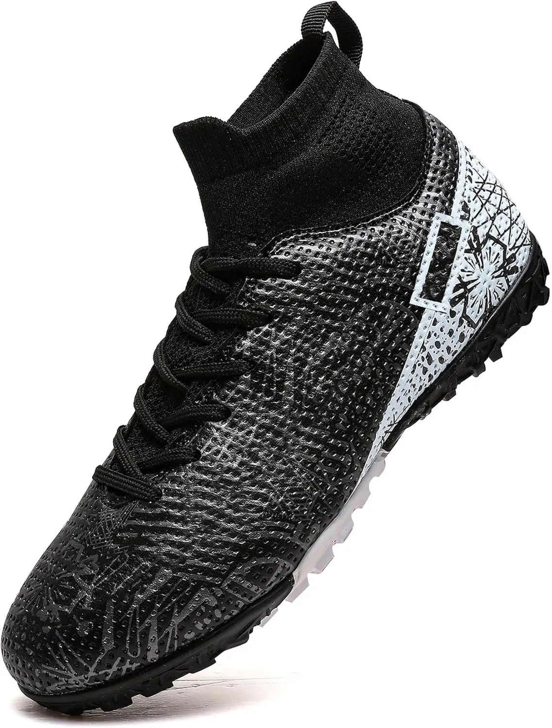 Kids Turf Soccer Shoes Boys Girls Youth Indoor Outdoor Soccer Cleats Football Shoes (Toddler/Little Kid/Big Kid) Black/White